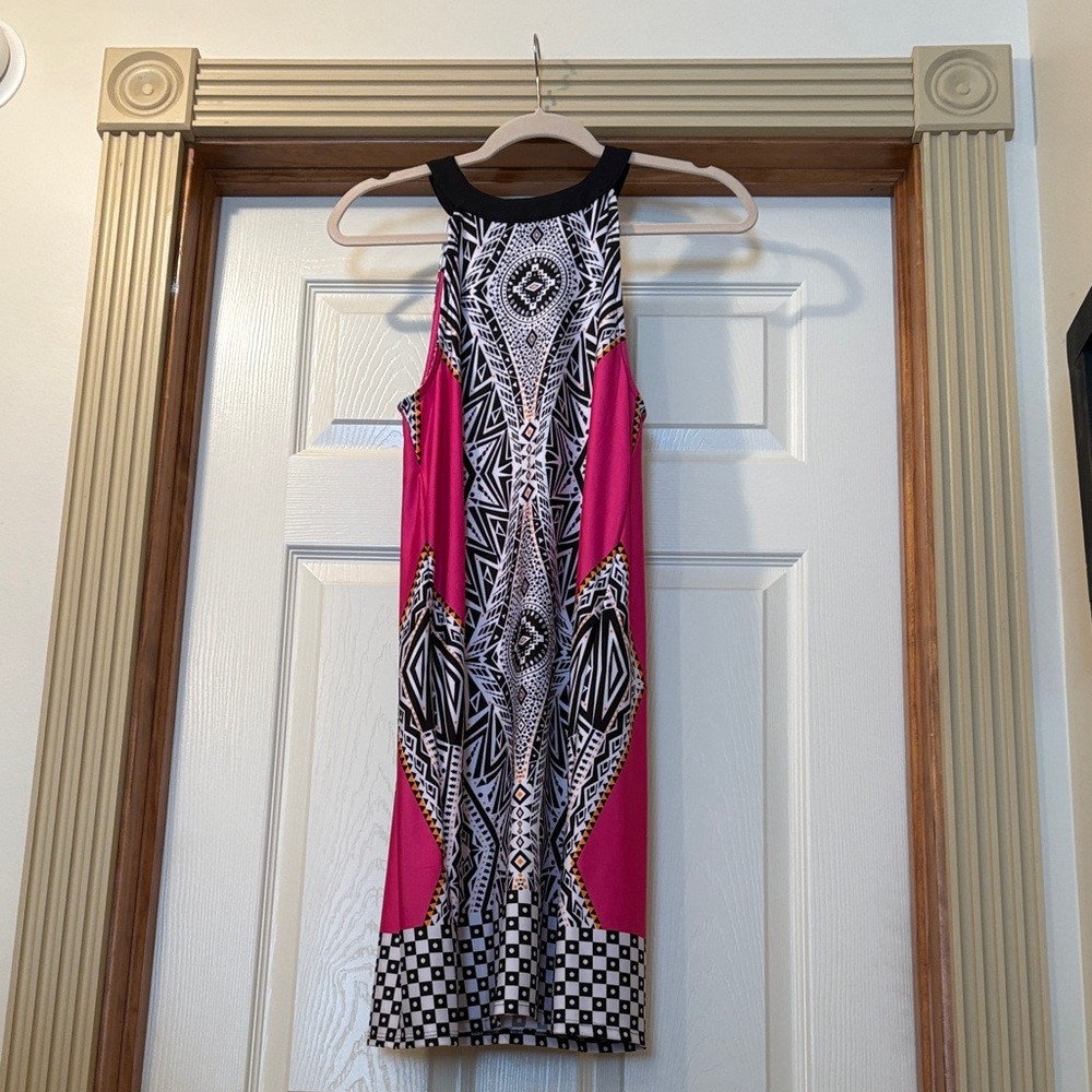 VENUS Pink and Black Patterned Midi Dress Sz Medium